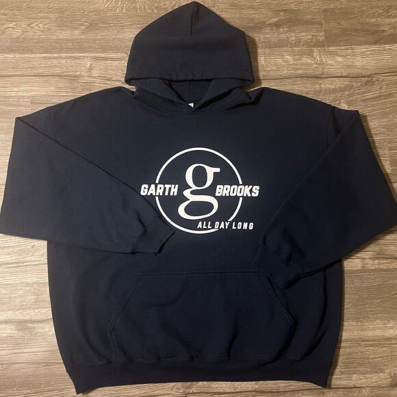 Garth Brooks All Day Long 2XL Hooded‎ Navy Blue Pullover Sweatshirt Hoodie - Picture 1 of 7